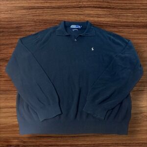 Polo Ralph Lauren Mens Navy Blue Long Sleeve Pima Cotton Polo Sweater XL